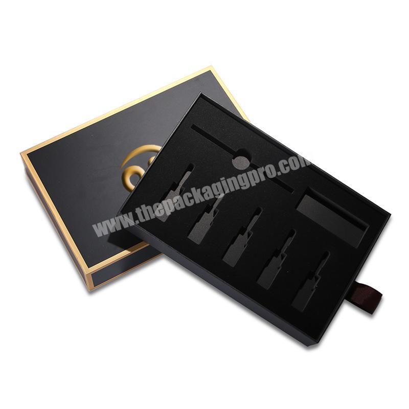 Manufacture matte black drawer style Cardboard Gift Box with gold stamping logo