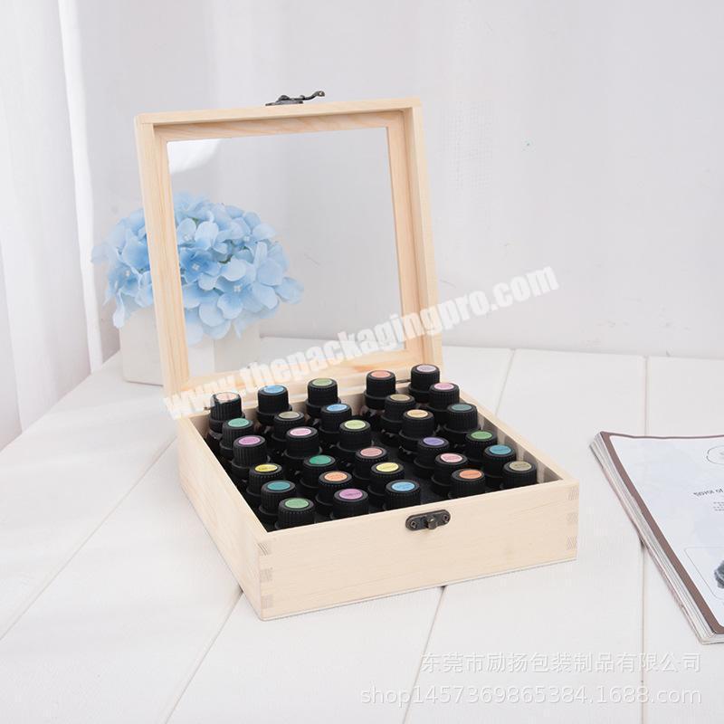 Manufacturers wooden essential oil storage box simple wooden 30 grid essential oil bottle storage packaging box foam insert