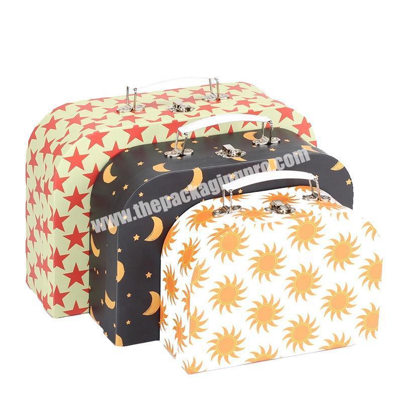 Mini bag supplier round  shaped custom   baby  package kraft print paper box  kid  suitcase set cardboard packing  for child