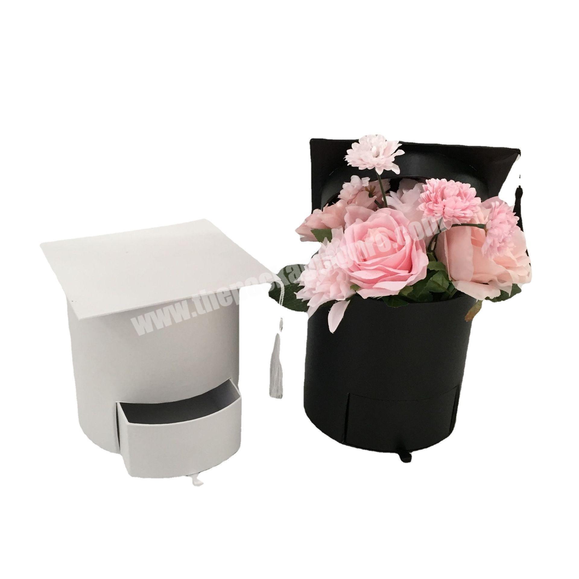 New Arrival Graduation Round Paper Flower Gift Box Immortal Real Flower Arrangement Packaging Box With Drawer And Tassels