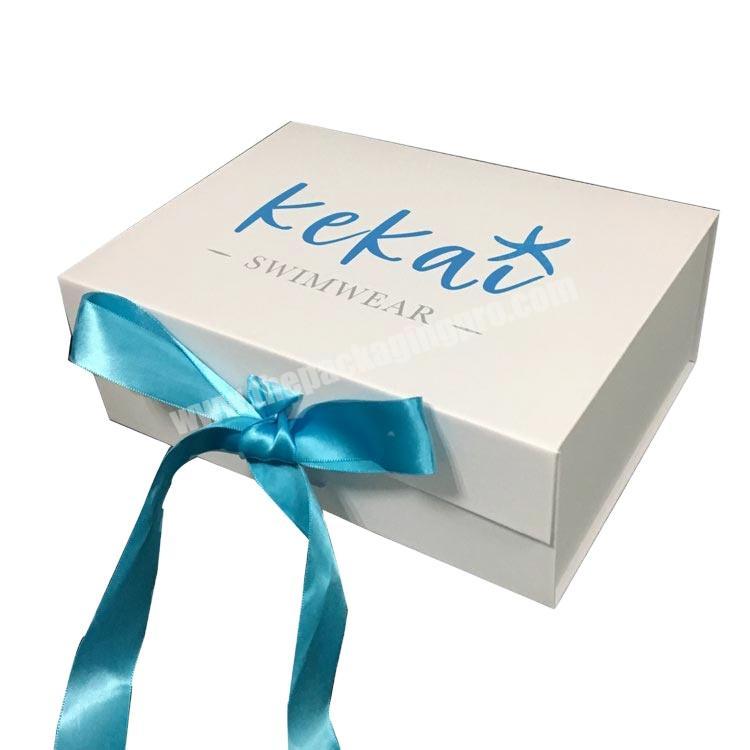 New Arrival Simple Elegant Luxury Customized Logo Foldable Magnetic Closure Flat Pack Gift Folding Box With Ribbon