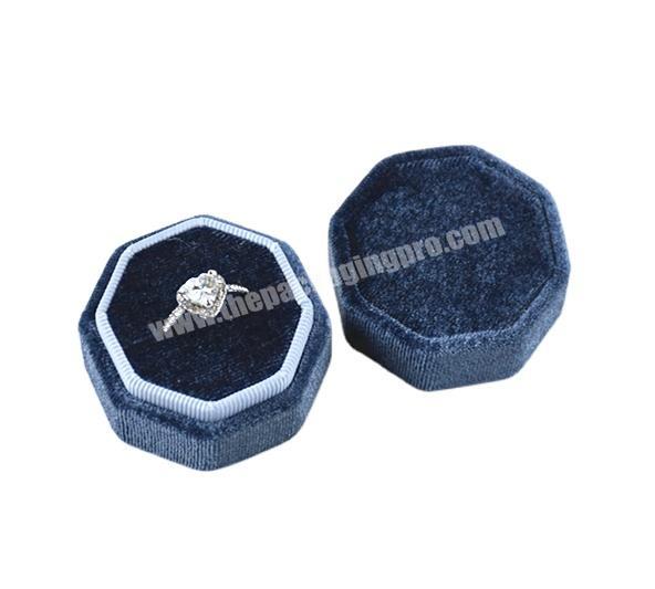 New Style Custom Handmade Velvet Octagon shape single ring Jewelry Packaging Boxes Wedding Jewelry Box