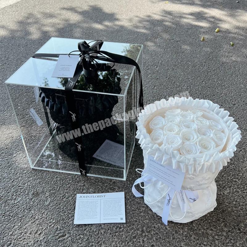 New arrival clear plastic square dried flower gift packaging box acrylic rose display box with customized logo for flowers
