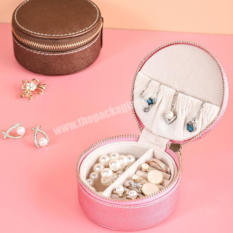 New arrival faux leather cylinder jewelry packaging box for ring high quality necklace bracelet jewelry women travel storage box