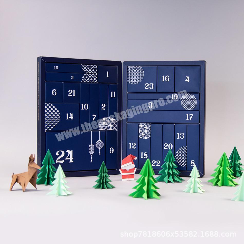 New arrival foldable paper christmas blind box custom christmas advent calendar candy chocolate gift packaging box with divider wholesaler