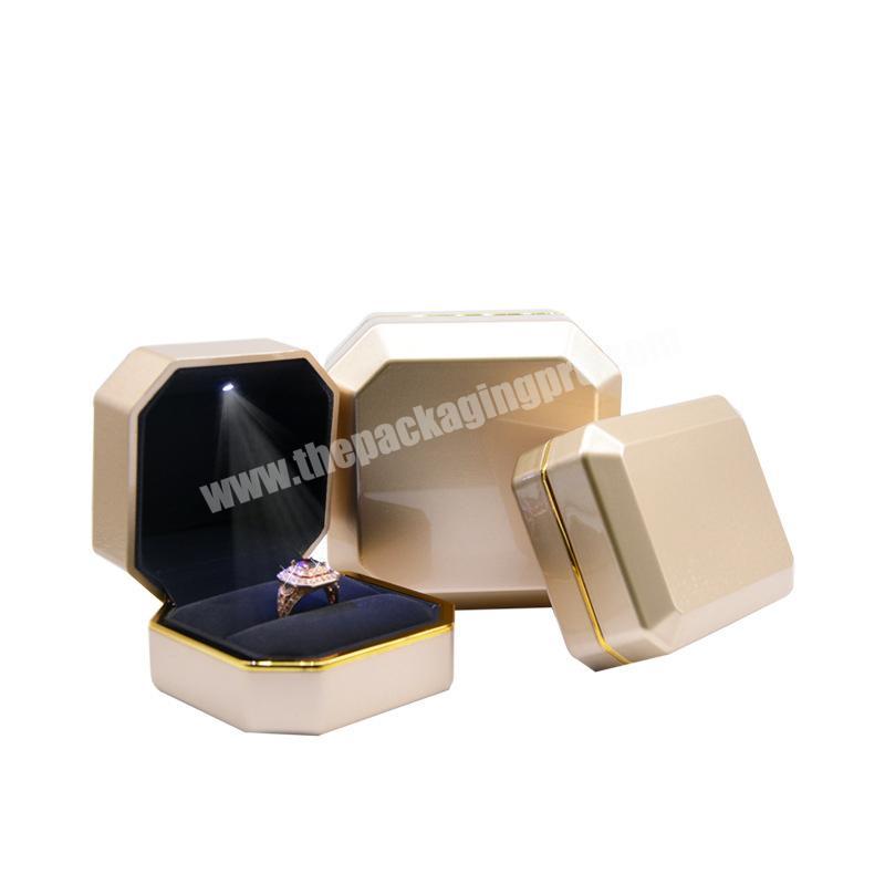 New arrival personalised octagon pu leather led light earring pendant ring jewelry packaging box with custom logo wholesale