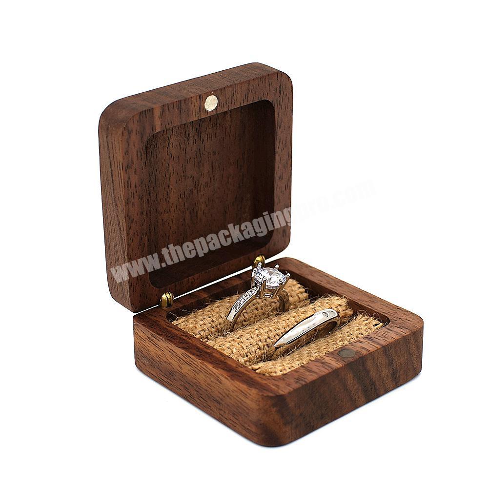 New arrival slim wooden wedding ring packaging box small wood mr and mrs ring jewelry box packaging with double slots