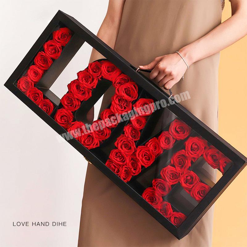 New arrival unique long square acrylic i love you sublimation rose flower gift packaging box Valentine's Day flower delivery box