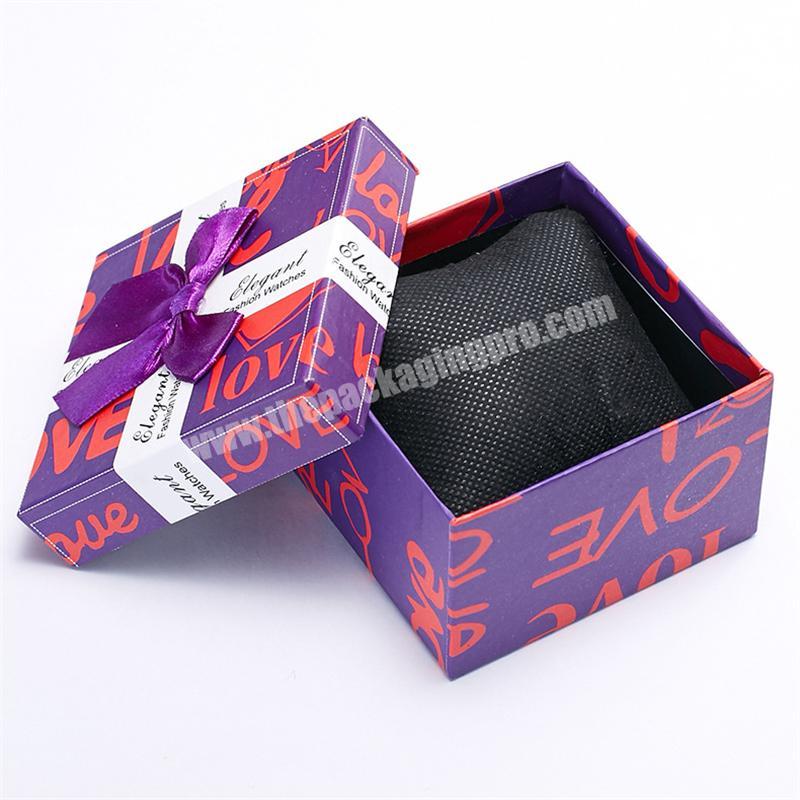 New trending custom color cardboard paper watch box luxury watch packaging gift boxes with pillow and ribbon bow