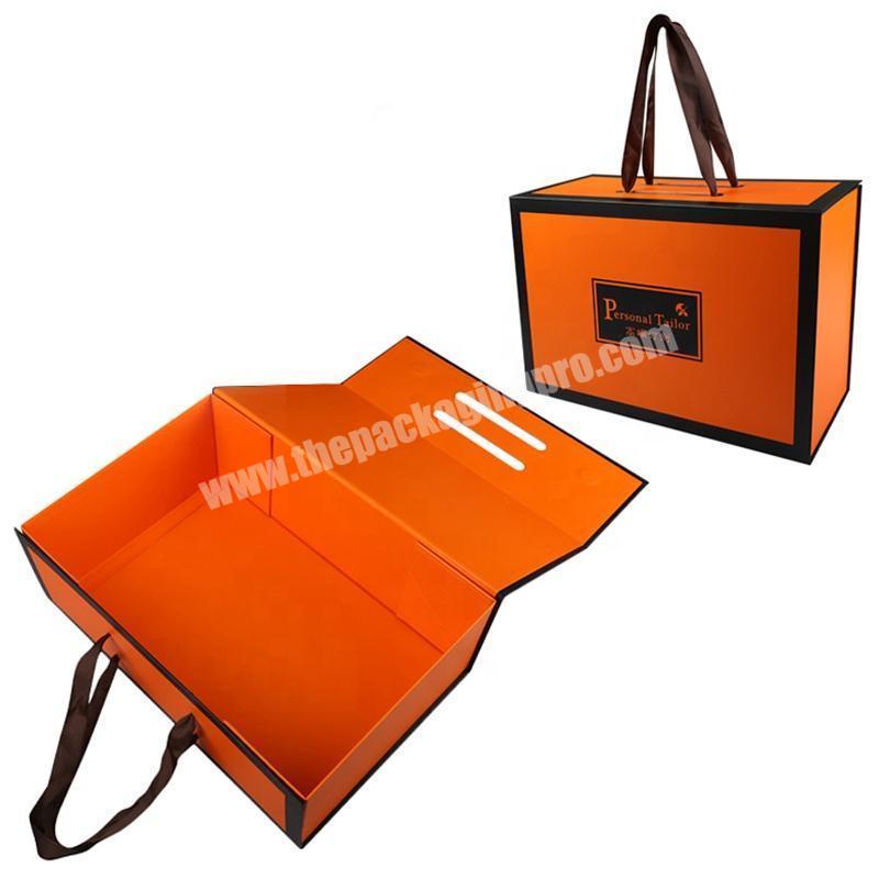 OEM Luxury Customize Foldable Cardboard Packaging Large Fold Gift Box with Ribbon Handle