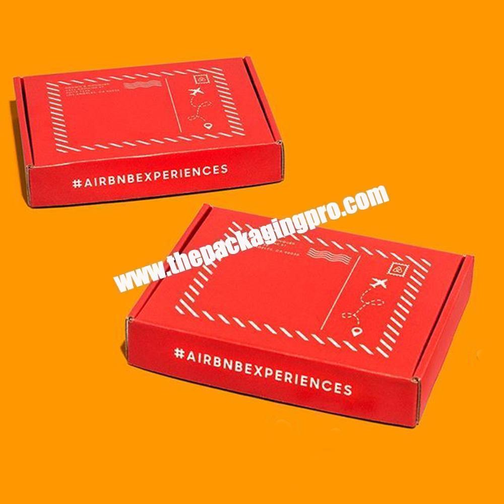 OEM Red Corrugated Paper Packaging Flat Ecommerce Mailer Shipping Box For Garment Tshirt