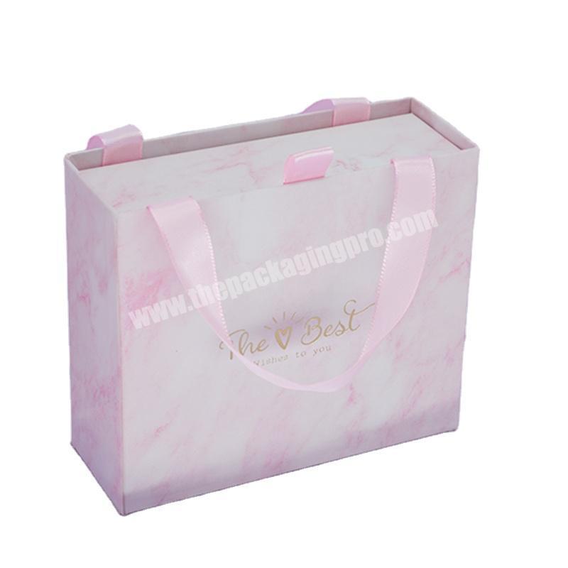 OEM&ODM custom luxury marble drawer packaging box with ribbon handle for hair extention match box for hair bundle