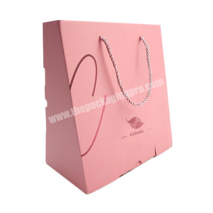 Paper Packaging custom design kraft paper corrugated hand box folding flat gift packaging carrying  boxes with handle rope