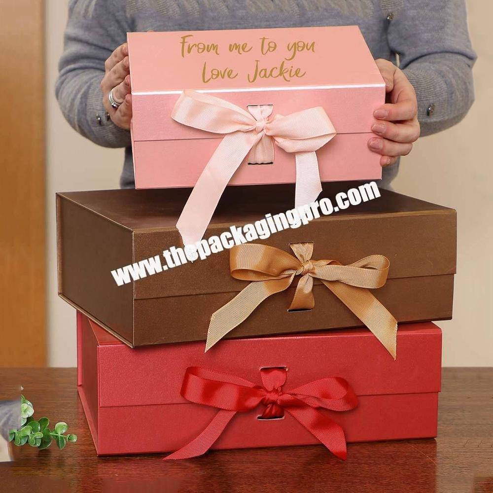 Customized Private Logo Magnet Closure Collapsible Luxury Rigid Packaging Gift Box With Ribbon