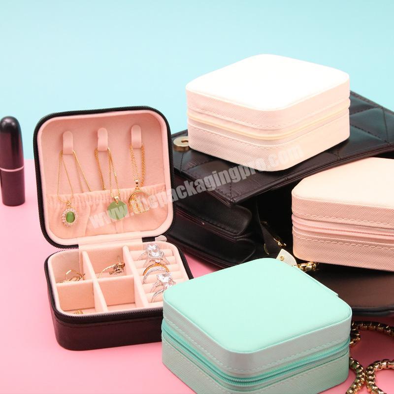 Personalized Pu Leather Travel Jewelry Storage Organizer Case Zipper Jewelry Packaging Box For Rings Jewelry Women
