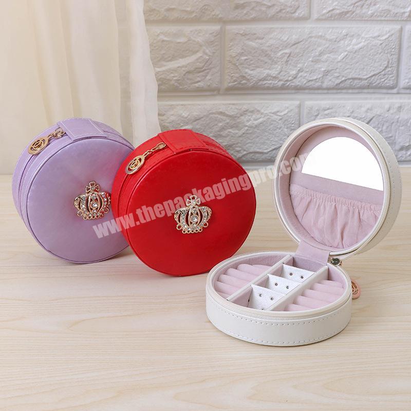 Personalized ring necklace storage travel carry leather jewelry box for women jewelry travel case with a mirror
