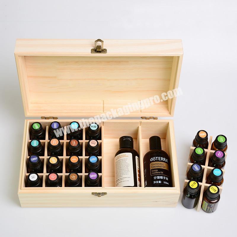 Portable 25 grid wooden essential oil storage box pine wood high grade small oil perfume bottle packaging box organizer box