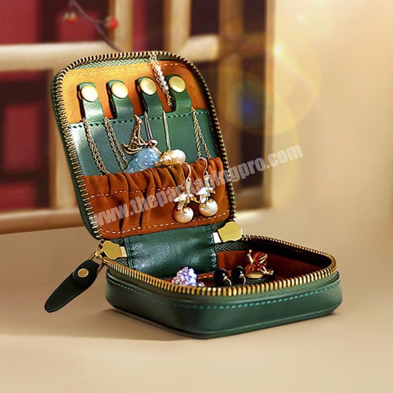 Portable Travel leather jewelry case zipper organizer jewelry case jewelry box bag set