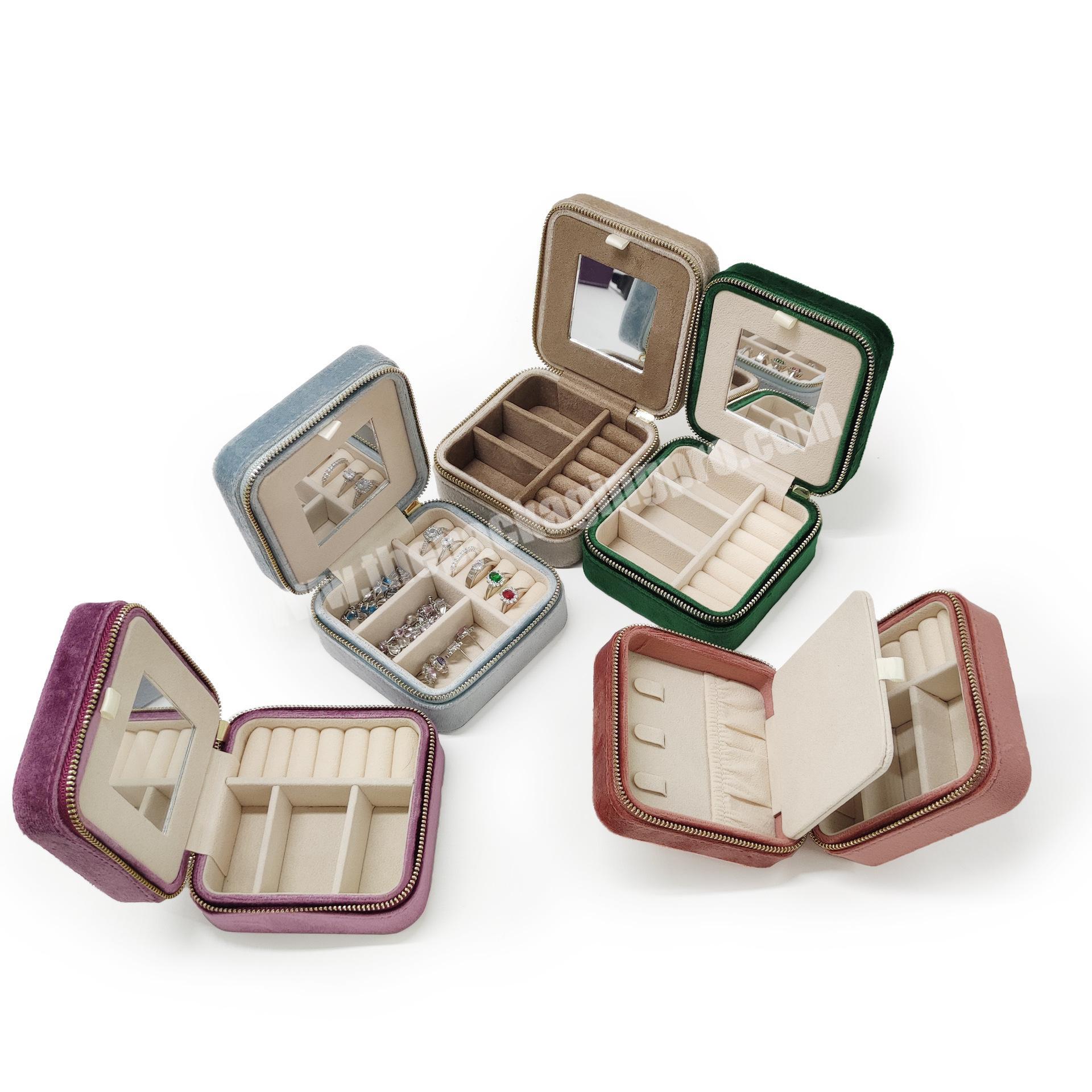 Portable jewellery box packaging organizer velvet custom logo travel jewelry boxes for ring necklace studs