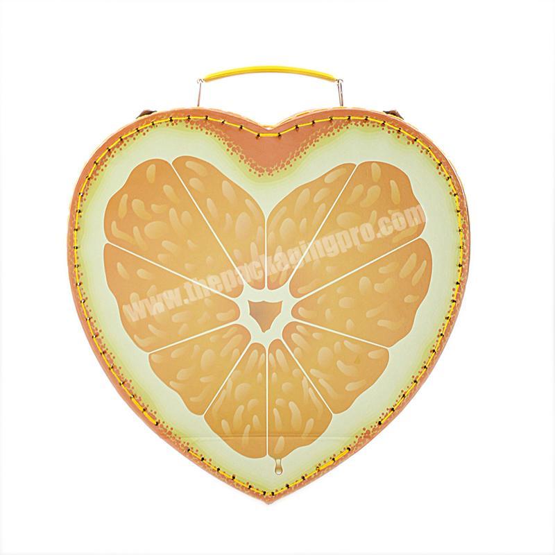 Portable orange heart-shaped cardboard gift packing suitcase gift cardboard suitcase box factory