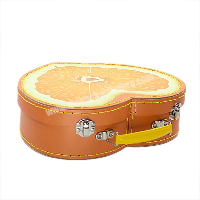 Portable orange heart-shaped cardboard gift packing suitcase gift cardboard suitcase box manufacturer