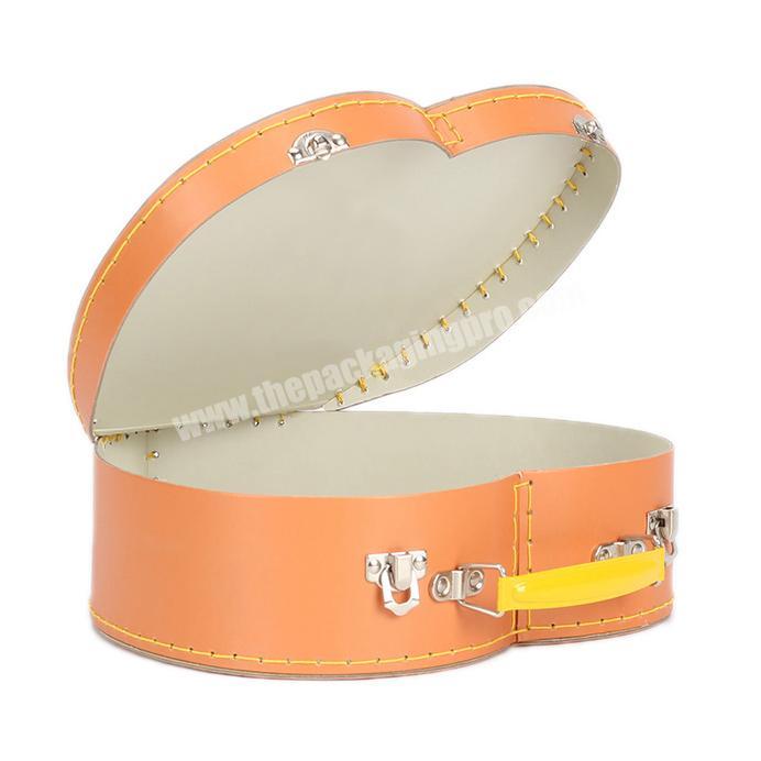 personalize Portable orange heart-shaped cardboard gift packing suitcase gift cardboard suitcase box