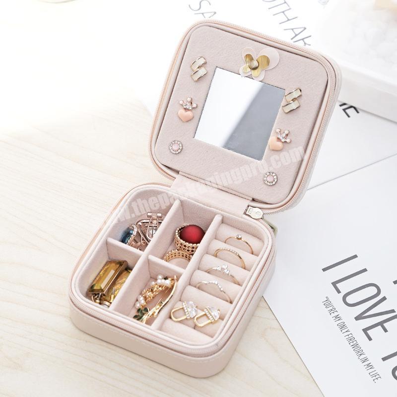 Generic Jewelry Storage Box Zipper Multi-function Faux Leather Space-saving  Waterproof Earrings Necklace Ring Case for Window