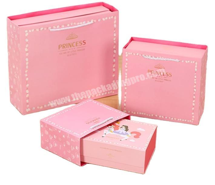 Rectangular Princess Colorful Printed Paper folding gift packaging box with Gift Bag
