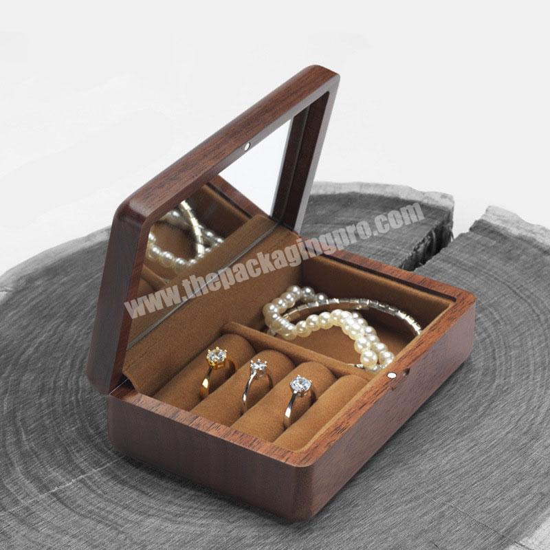 Rectangular wooden gift box with mirror wooden storage boxes vintage jewelry box for christmas wedding