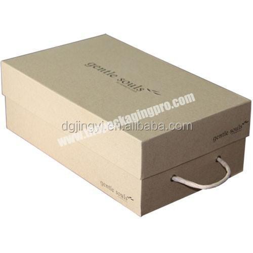 Recycle craft paper shoe box,kraft paper cardboard drawer style shoe clothing packaging box with carry handle factory