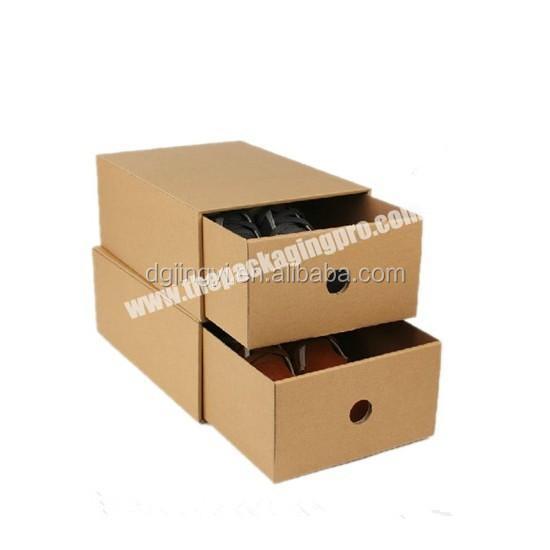 personalize Recycle craft paper shoe box,kraft paper cardboard drawer style shoe clothing packaging box with carry handle