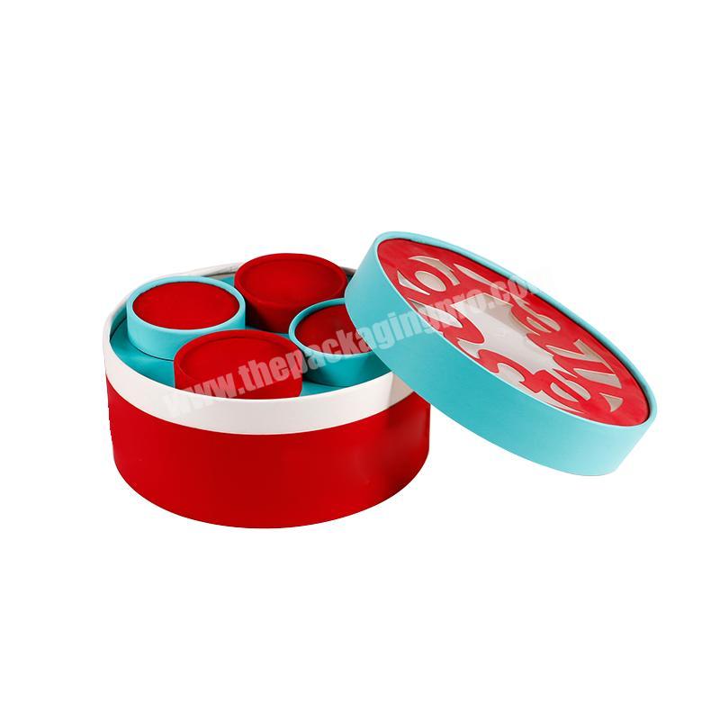 free design custom made round tube cylinder multi-pack candy packaging blue red tube box