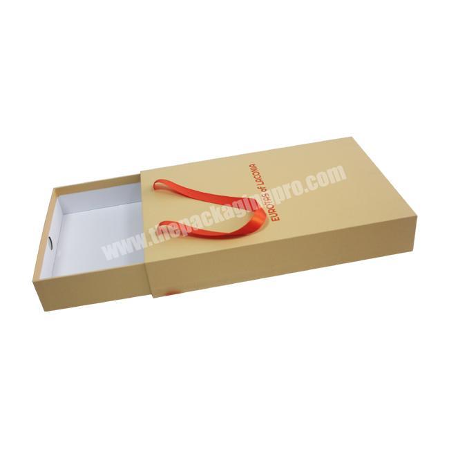 Recycled Natural Brown Kraft Cardboard Paper Drawer Suit Gift Packaging Box with Ribbon Handles