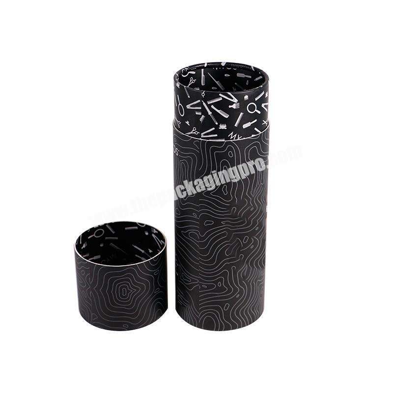 luxury cosmetic skincare products packaging matte black tube boxes with bronze foil stamping cylinder tube boxes