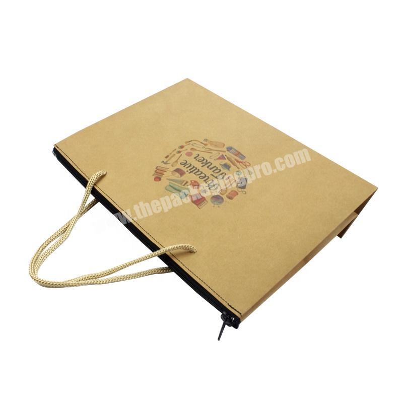 Reliable Supplier Small Zipper Closure Brown Paper Bags With Handles Kraft