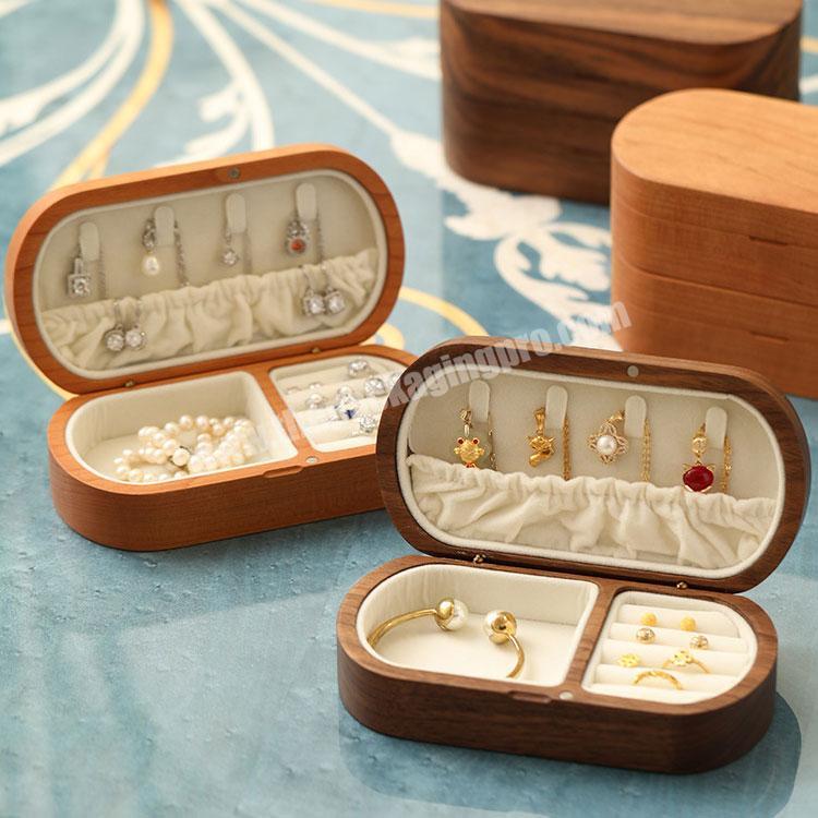 Retro Light Luxury Solid Wood Portable Mini Storage Box For Necklace Earrings Ring Wooden Jewelry Box