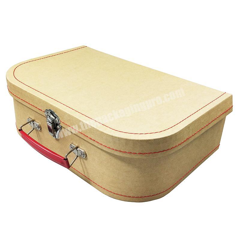Reusable Custom Wholesale Decorative  Suitcase Kraft Paper Cardboard Suitcase Favor Gift Boxes With Stitched