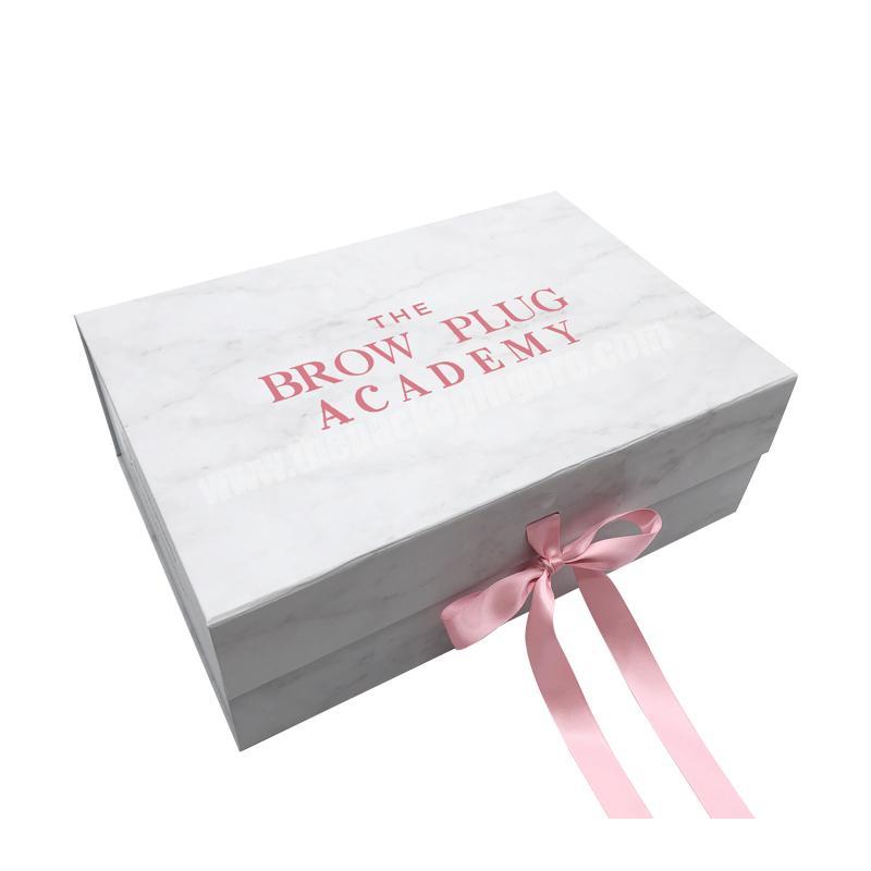 Ribbon Gift Boxes Packaging Custom Print Large Luxury Cardboard Clothing Wig Hair Flip Top Cosmetic magnetic Foldable Marble Box