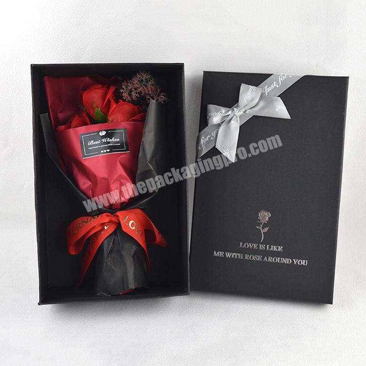 Romantic Handmade Rigid Cardboard Packing Black Bouquet Gift Box Wholesale Custom Elegant Customized Paperboard Gift & Craft