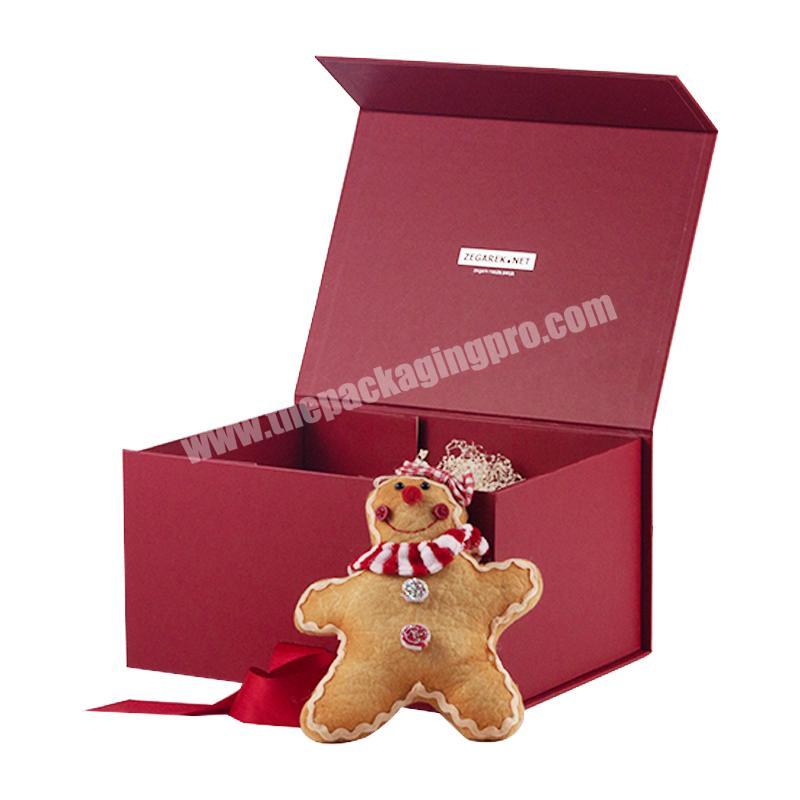 Sliver hot stamping logo on top inside deboss embossing logo folding box with ribbon bow packaging for Christmas New Year