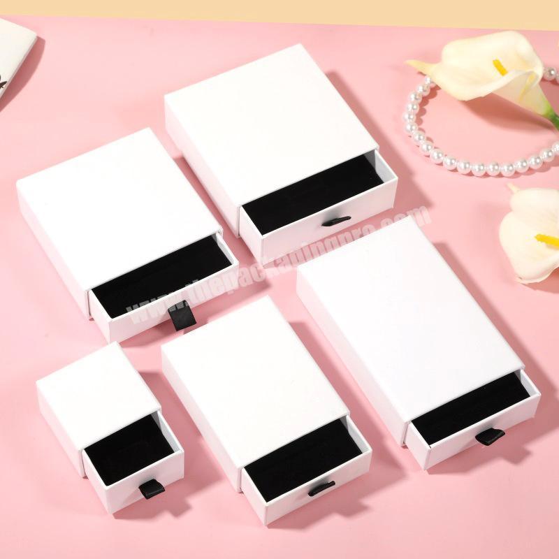 Small Pink Paper Drawer Style Ring Necklace Bracelet Jewelry Packaging Box Stud Earrings Pendant Pull-out Carton Box With Foam manufacturer
