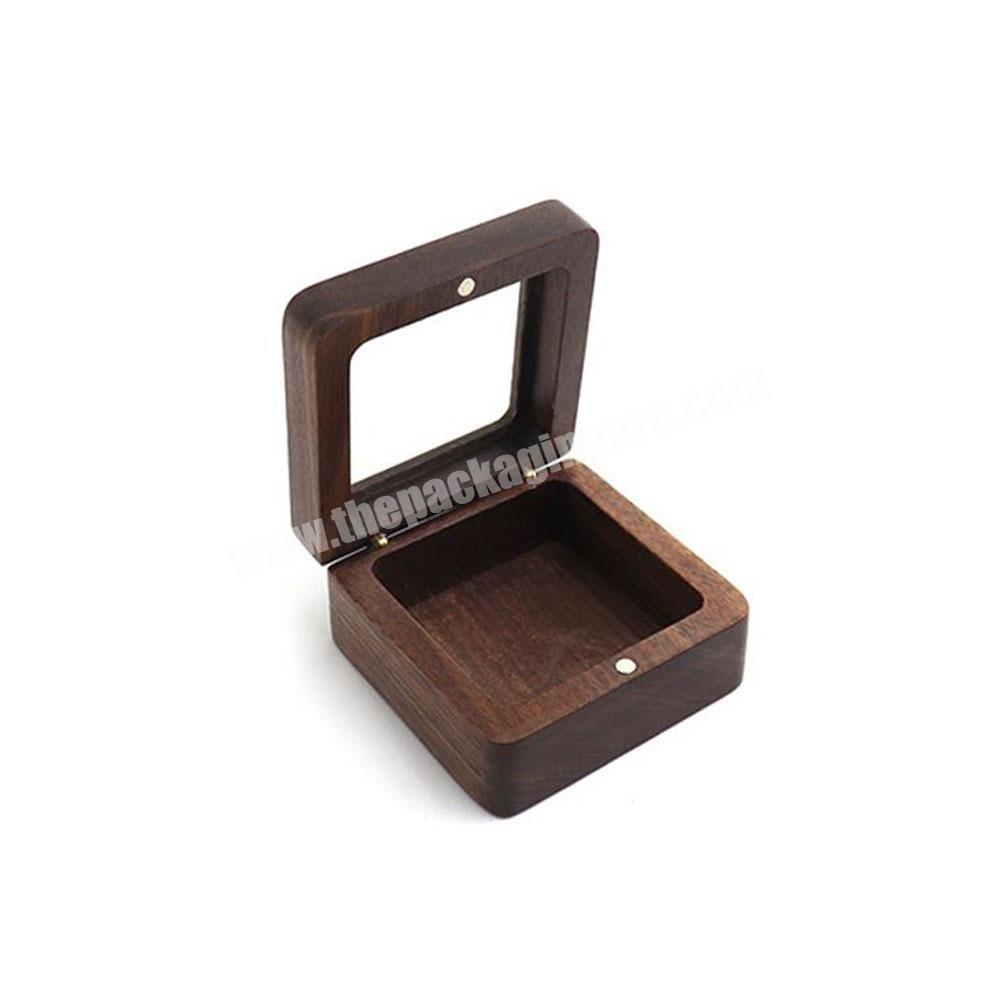 Square Hinge Pair Ring Box Engagement Wooden double Ring Box Engravable wood packaging box for jewelry