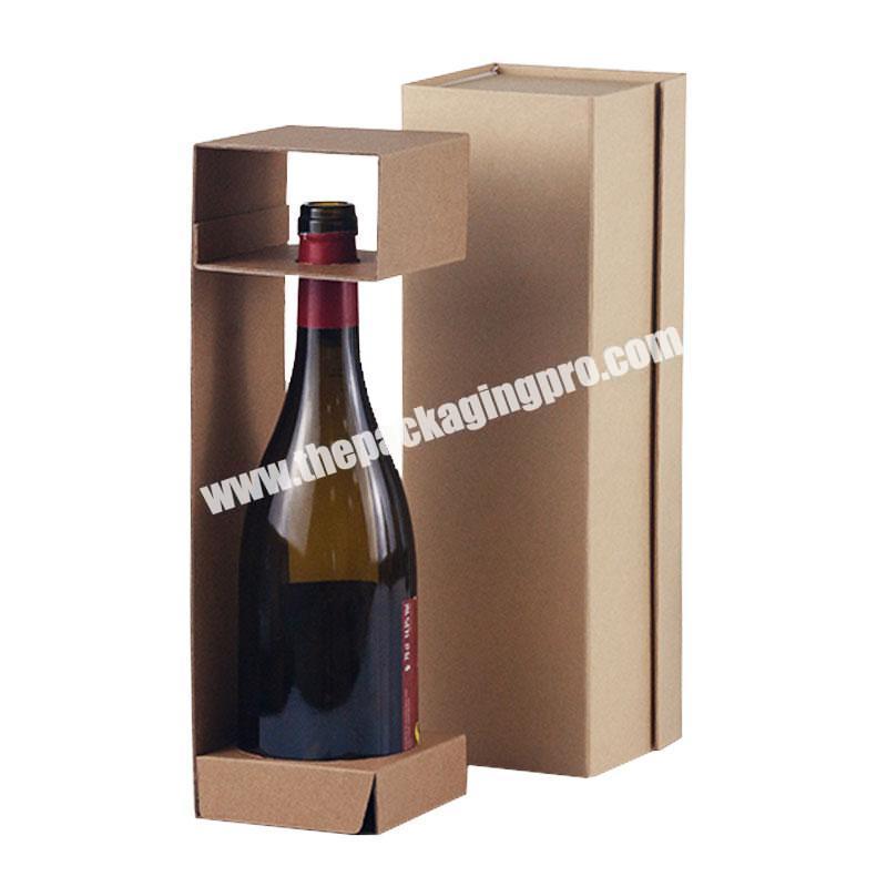 Standard long natural kraft wine glass bottle packaging gift box with insert