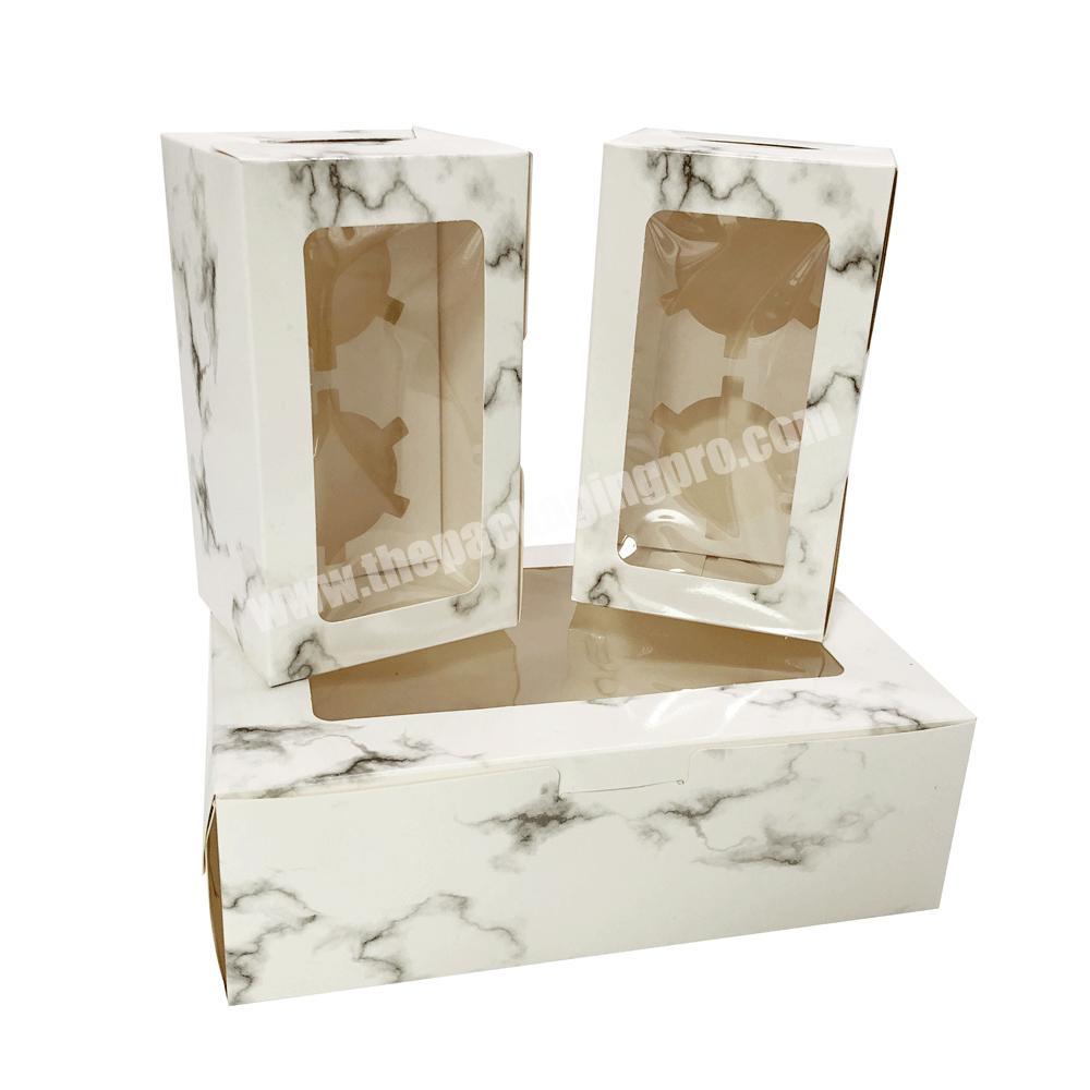Stock white marble paper window packaging box tea food packing paper box for bread cake tea