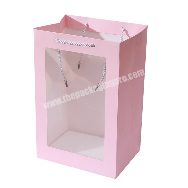 Tongheng Custom PVC Transparent Window Luxury Gift Flower Paper Carrier Bag With Window