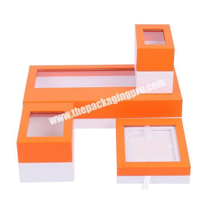 Top and Base customised printing cardboard empty gift box set with window lid