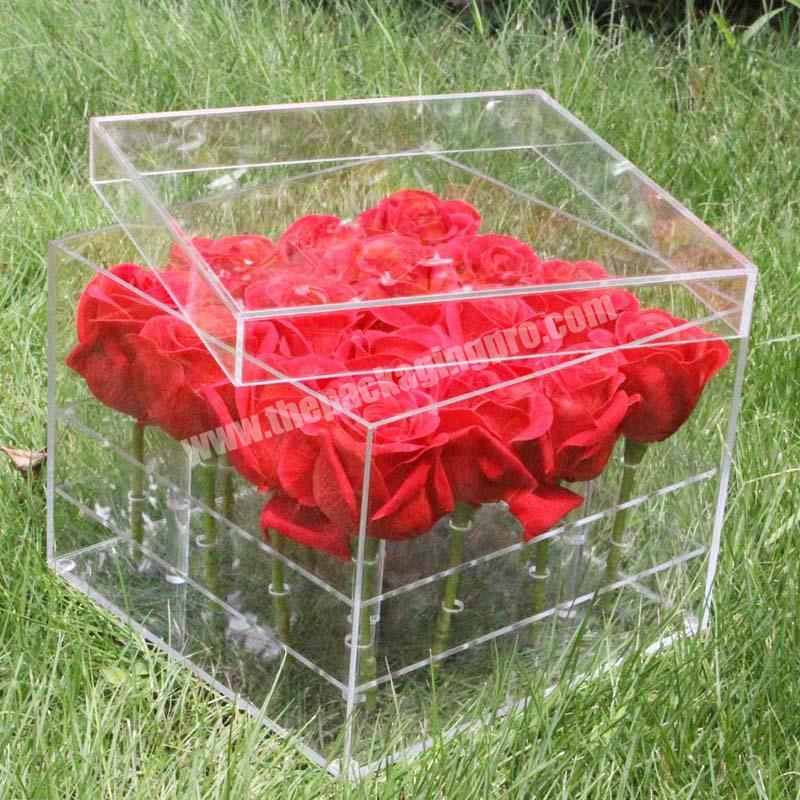 Transparent clear acrylic eternal rose flower packaging boxes for Valentine's Day preserved flowers delivery box with logo