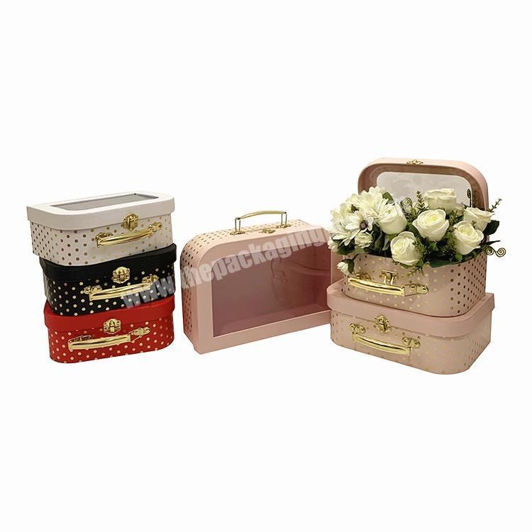 Transparent visible pvc window paper suitcase solid color cosmetic storage box immortal flower carrier gift packaging box