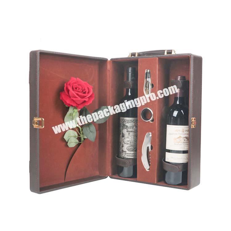 Luxury Custom Red Wine Packaging Two Glass Bottle Paper Cardboard Gift Boxes for Wine as Picture Pu Leather Gift & Craft Accept