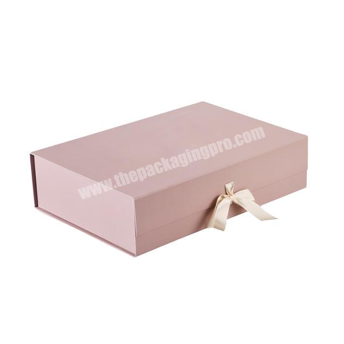 Unique Pink Folding Magnet Boxes Paper Box Packaging Boxes for Cosmetic with Ribbon